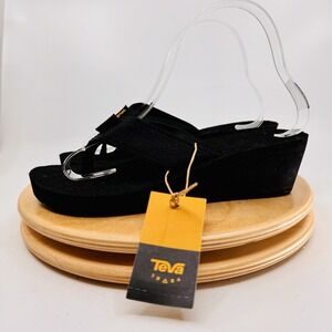 Teva Mush Mandalyn Wedge 2 Sandals Shoes Womens 6 Black Flip Flop Comfort NWT